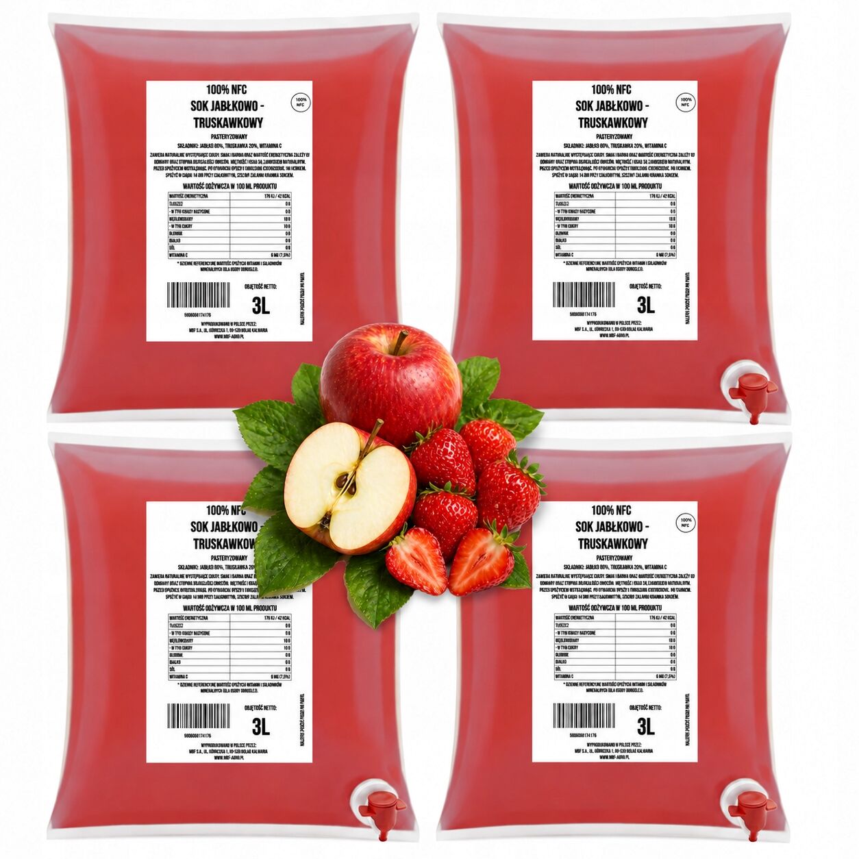 Jus de pomme et de fraise NFC 100 % – Pressé à froid (4 × 3 L)