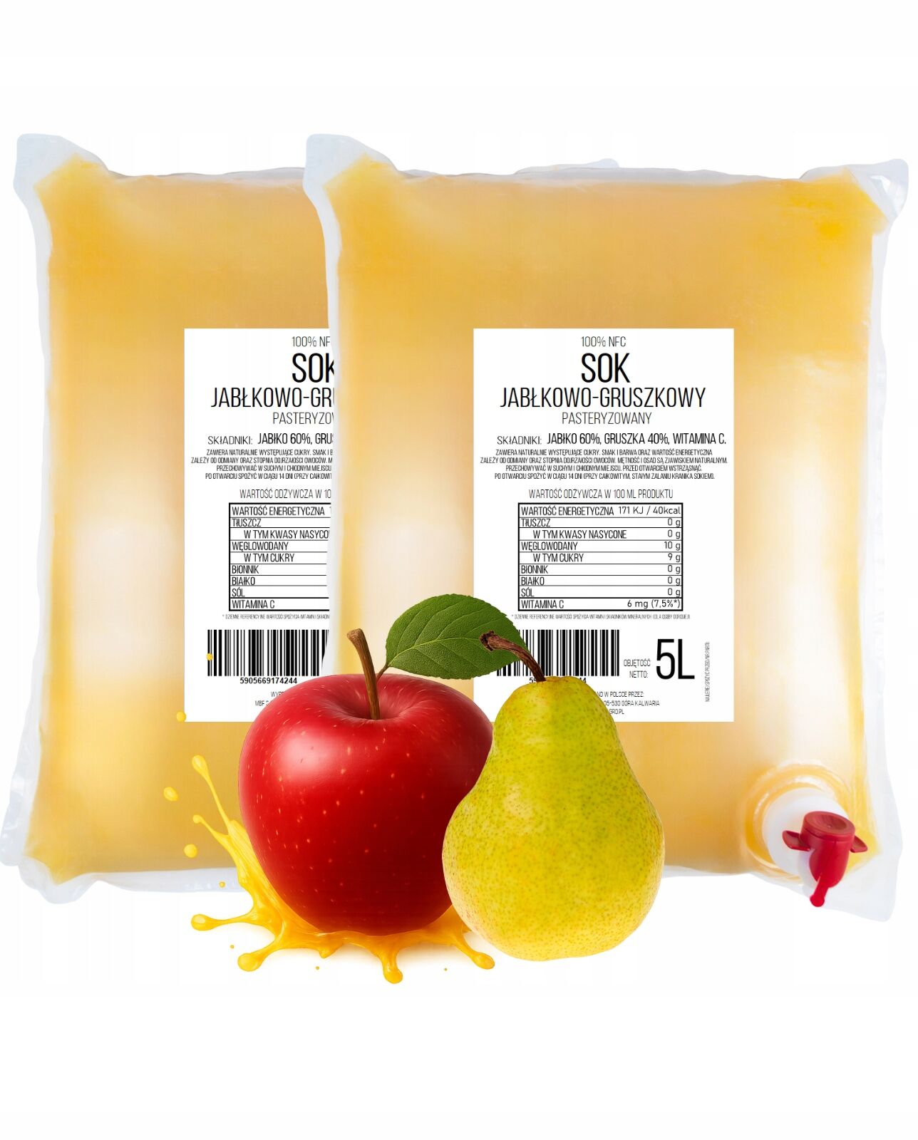 Jus de pomme et de poire NFC 100 % – Pressé à froid (2 × 5 L)