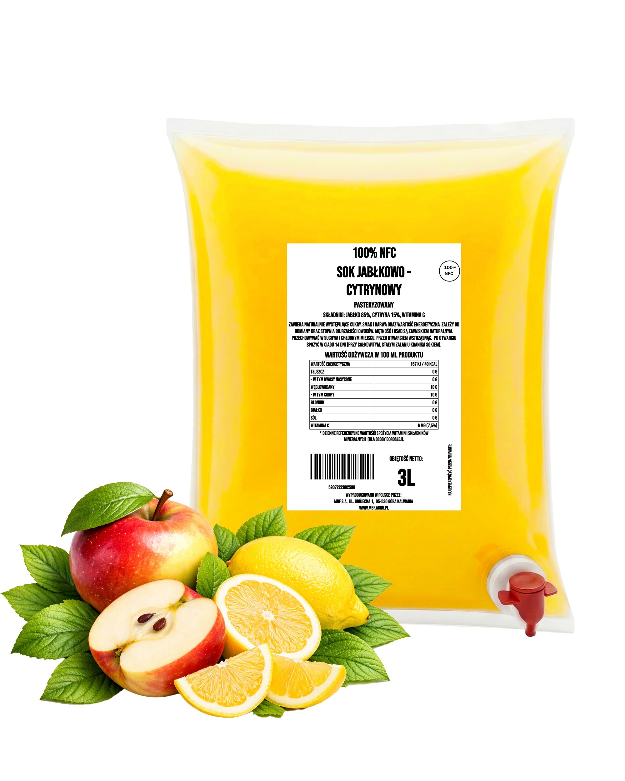 Jus de pomme et de citron NFC 100 % (85/15) – Pressé à froid, 3 L