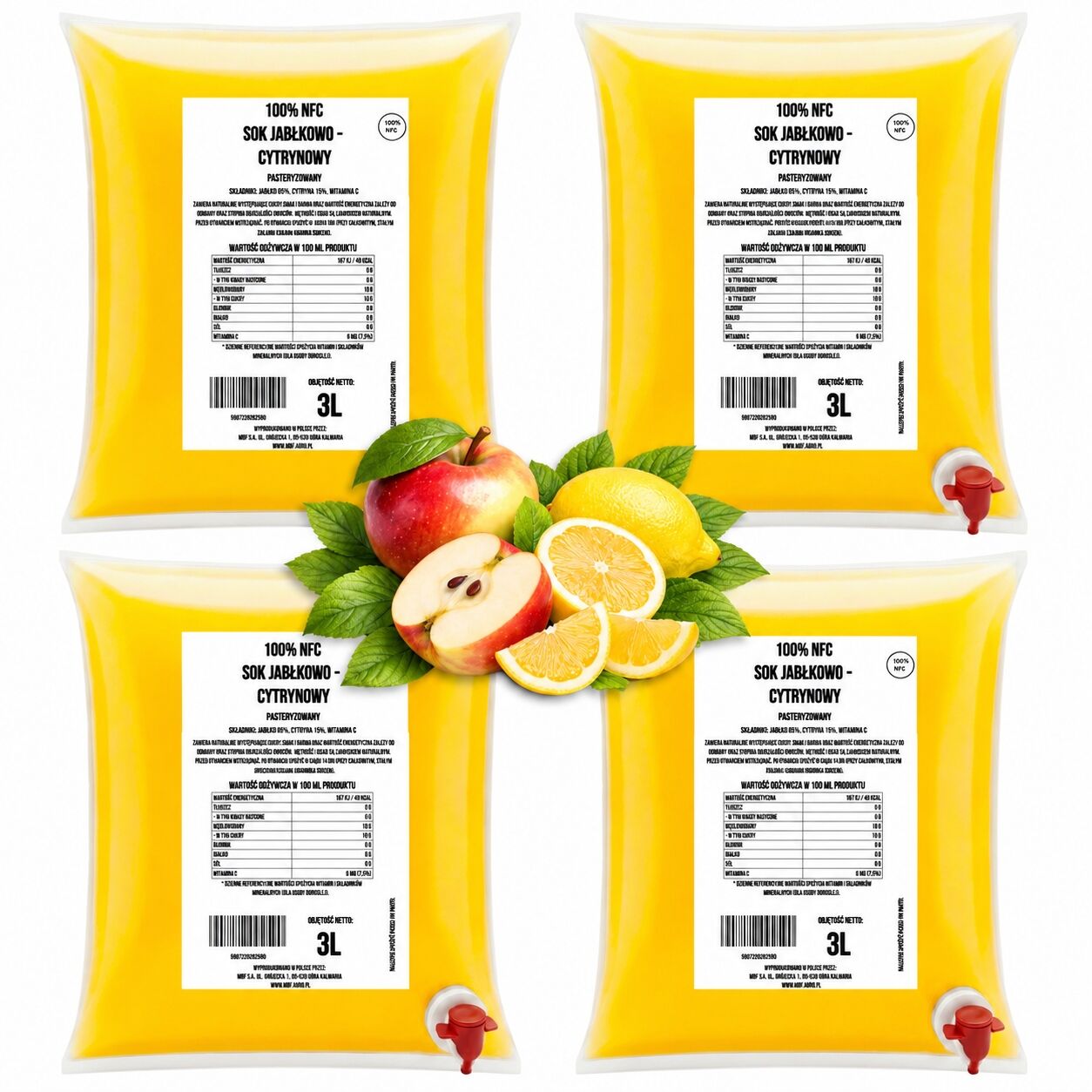 Jus de pomme et de citron NFC 100 % – Pressé à froid (4 × 3 L)