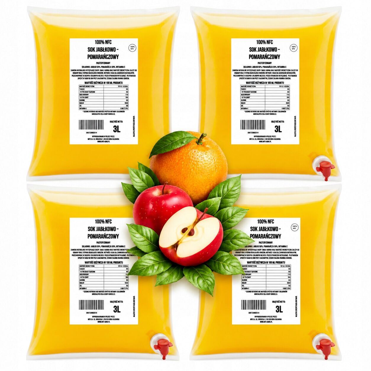 Jus de pomme et d'orange NFC 100 % – Pressé à froid (4 × 3 L)