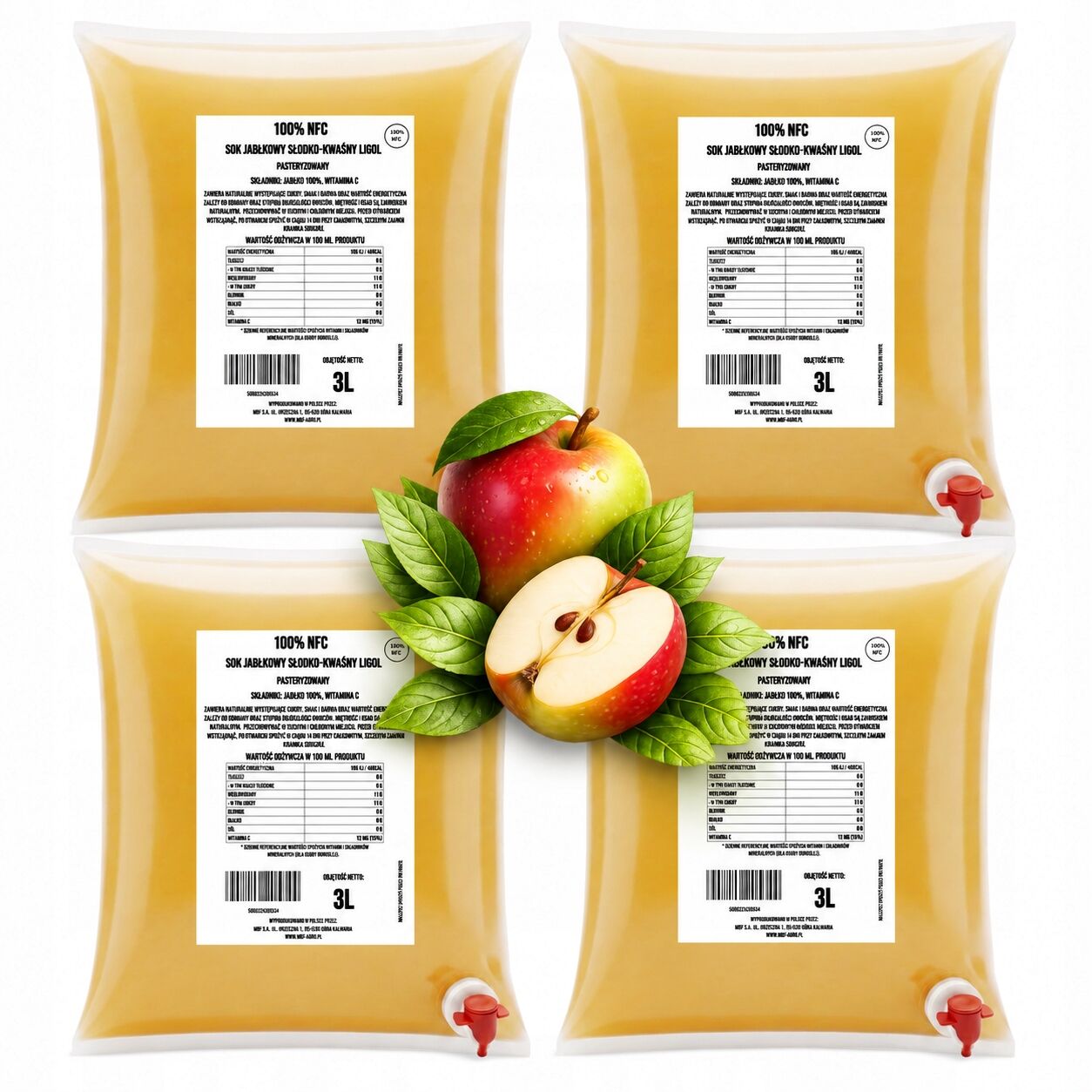 Jus de pomme NFC 100% 'Ligol' aigre-doux – Pressé à froid (4 × 3L)