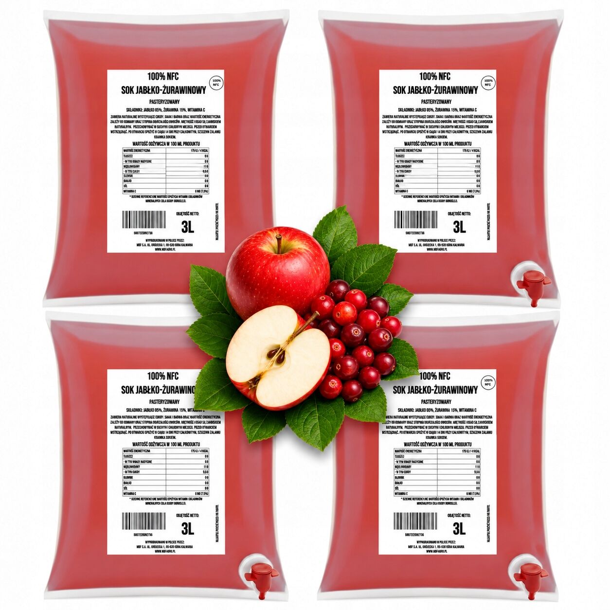 Jus de pomme et de canneberge NFC 100 % – Pressé à froid (4 × 3 L)