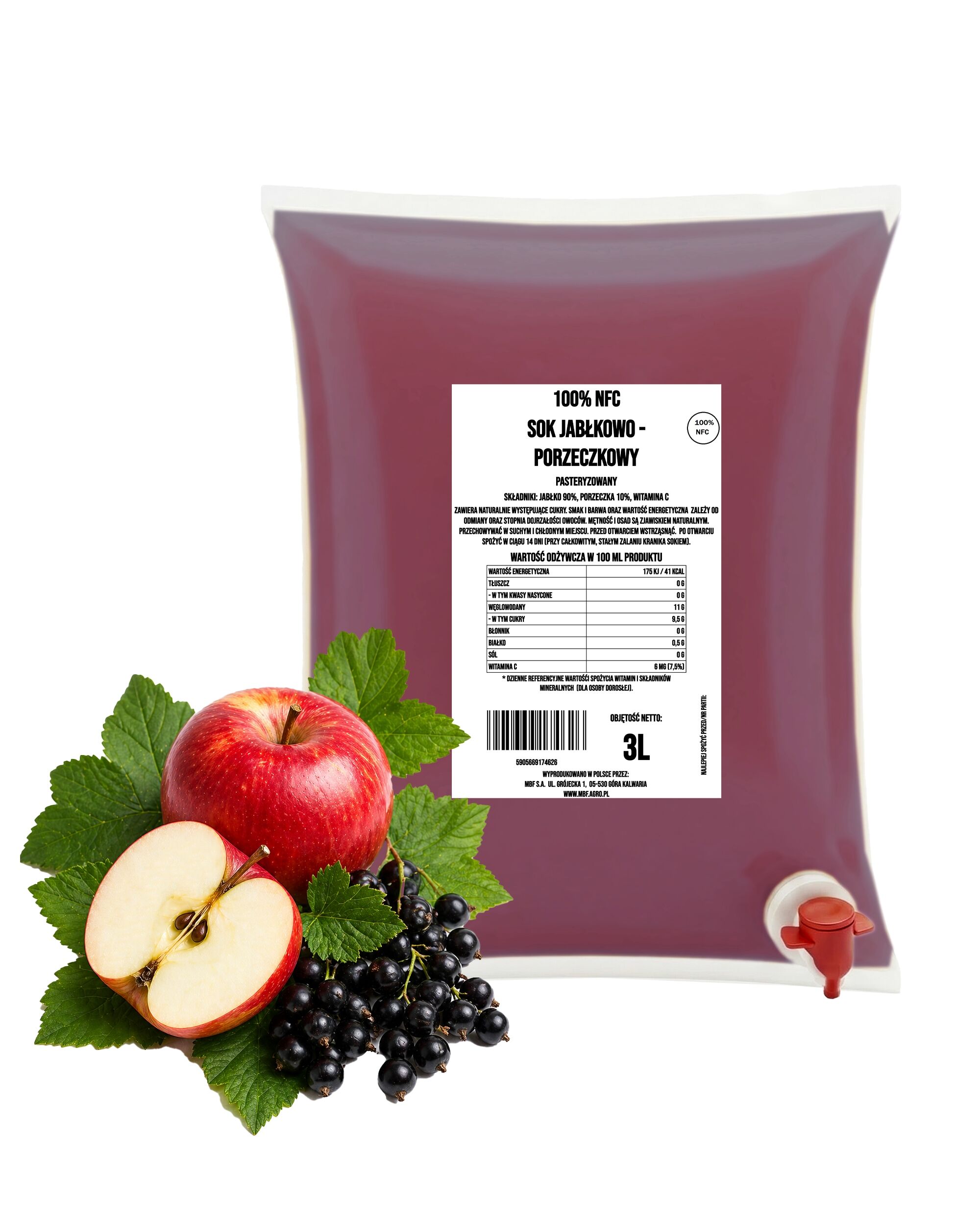 Jus de pomme et de cassis NFC 100 % (90/10) – Pressé à froid, 3 L