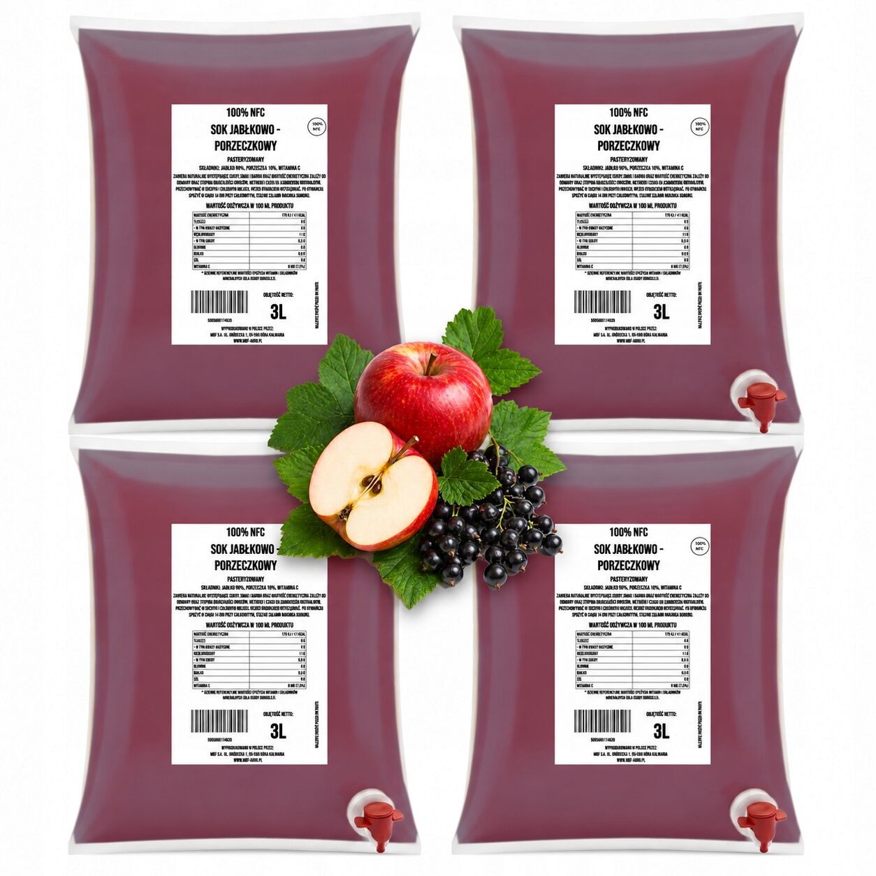 Jus de pomme et de cassis NFC 100 % – Pressé à froid (4 × 3 L)