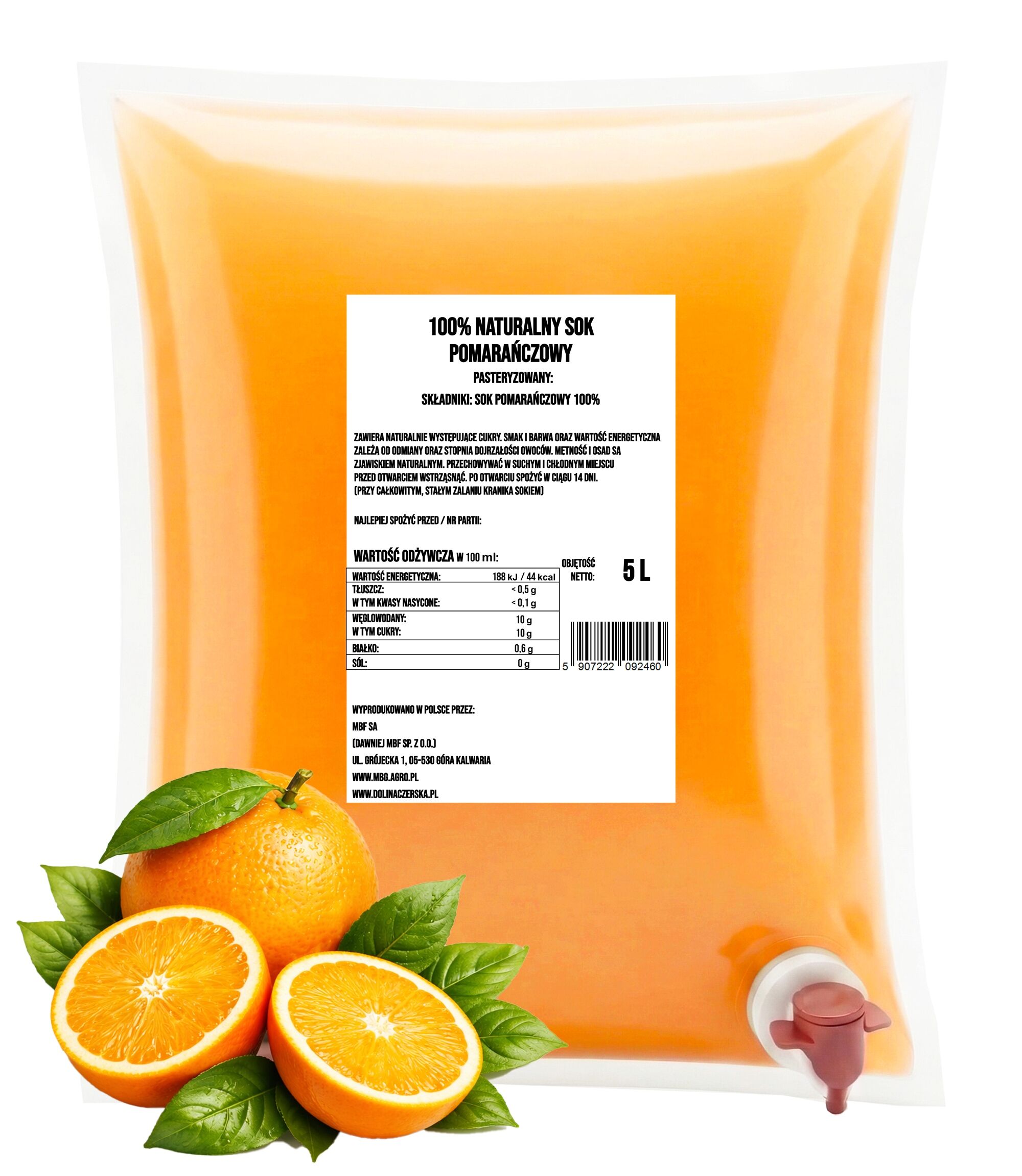 Jus d'orange NFC 100 % – Pressé à froid, 5 L