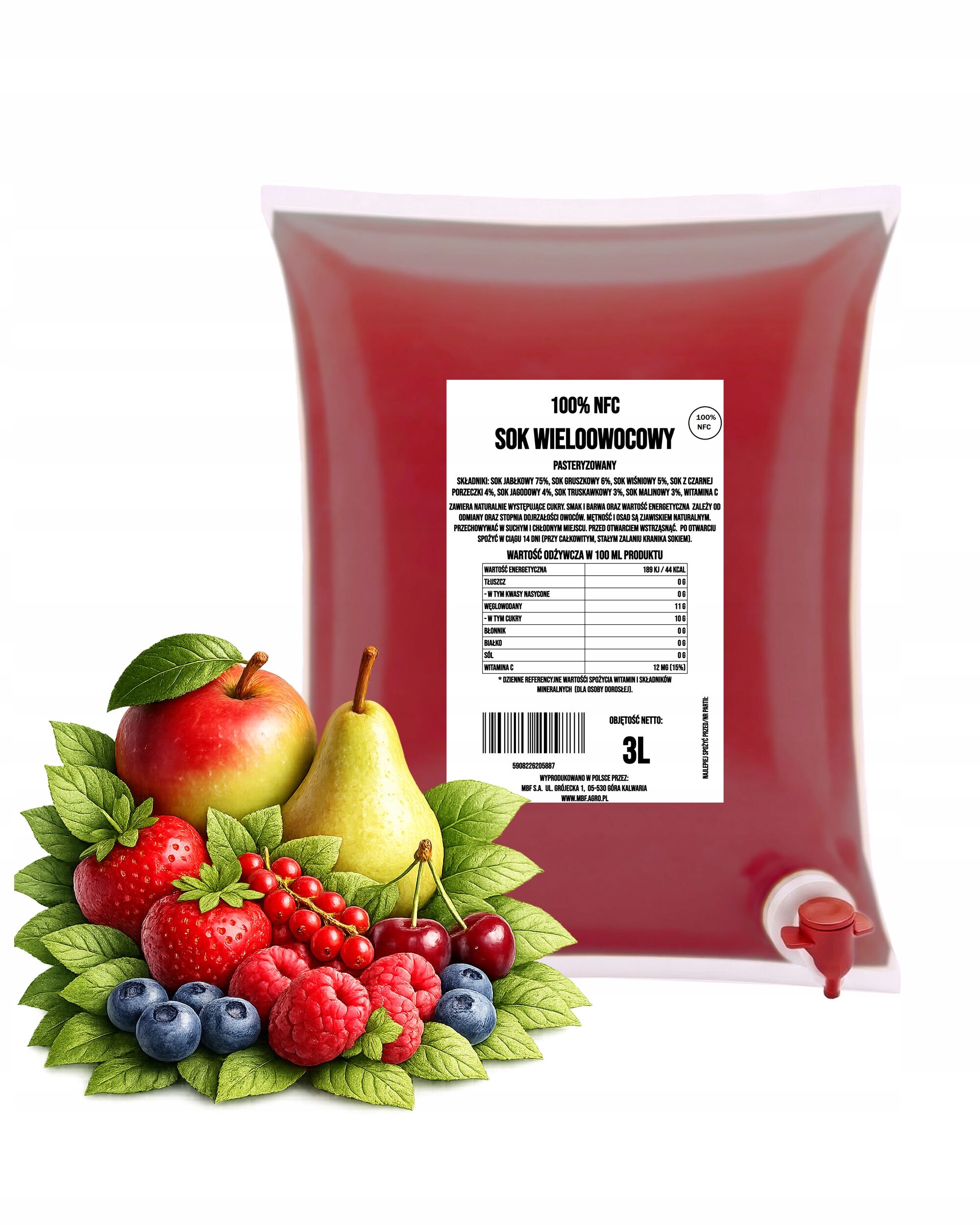 Jus multifruits NFC 100 % – Sans sucres ajoutés, 3 L