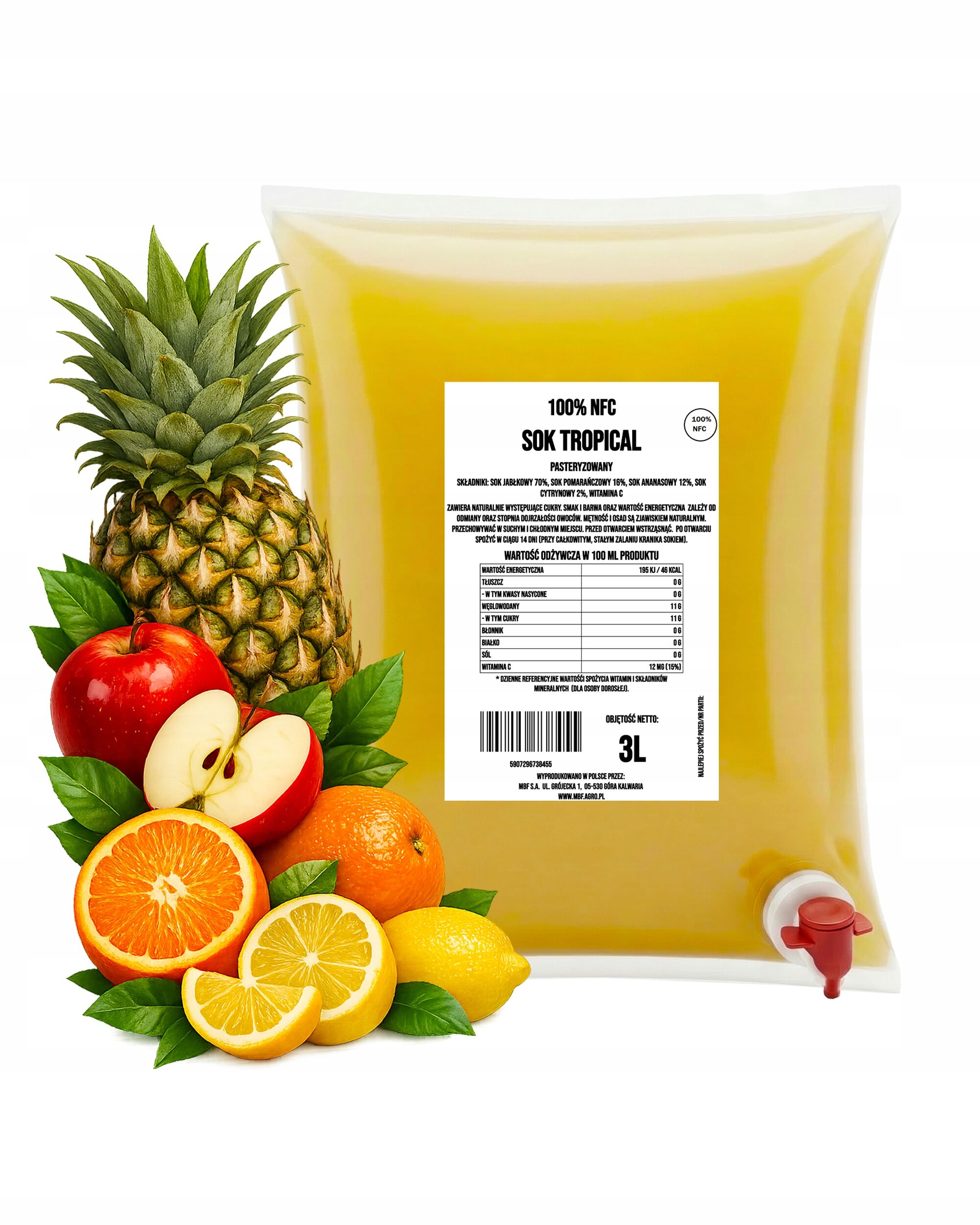 Jus tropical NFC 100 % – Sans sucres ajoutés, 3 L
