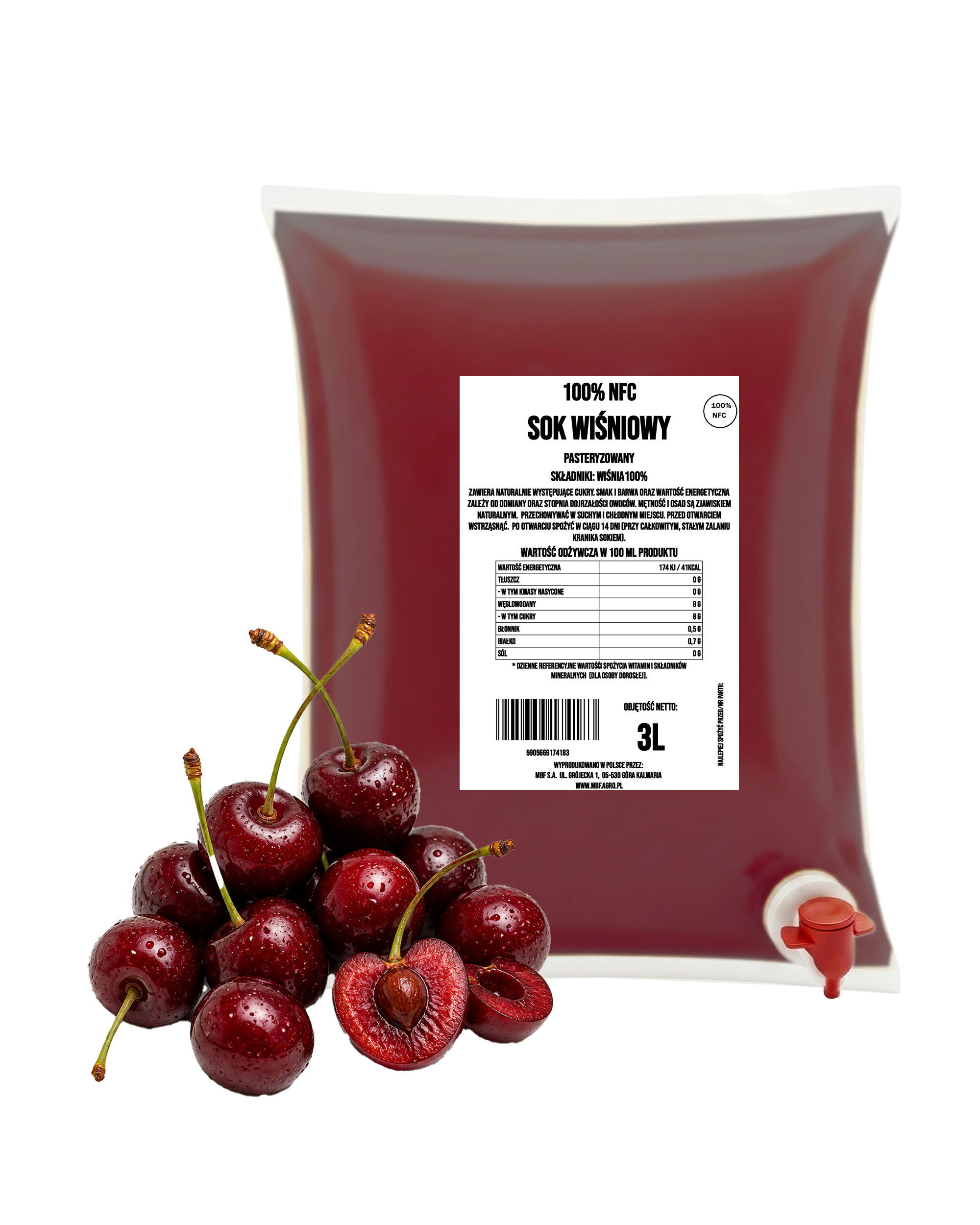 Jus de cerise NFC 100 % – Pressé à froid, non à base de concentré, 3 L (Pure Press)