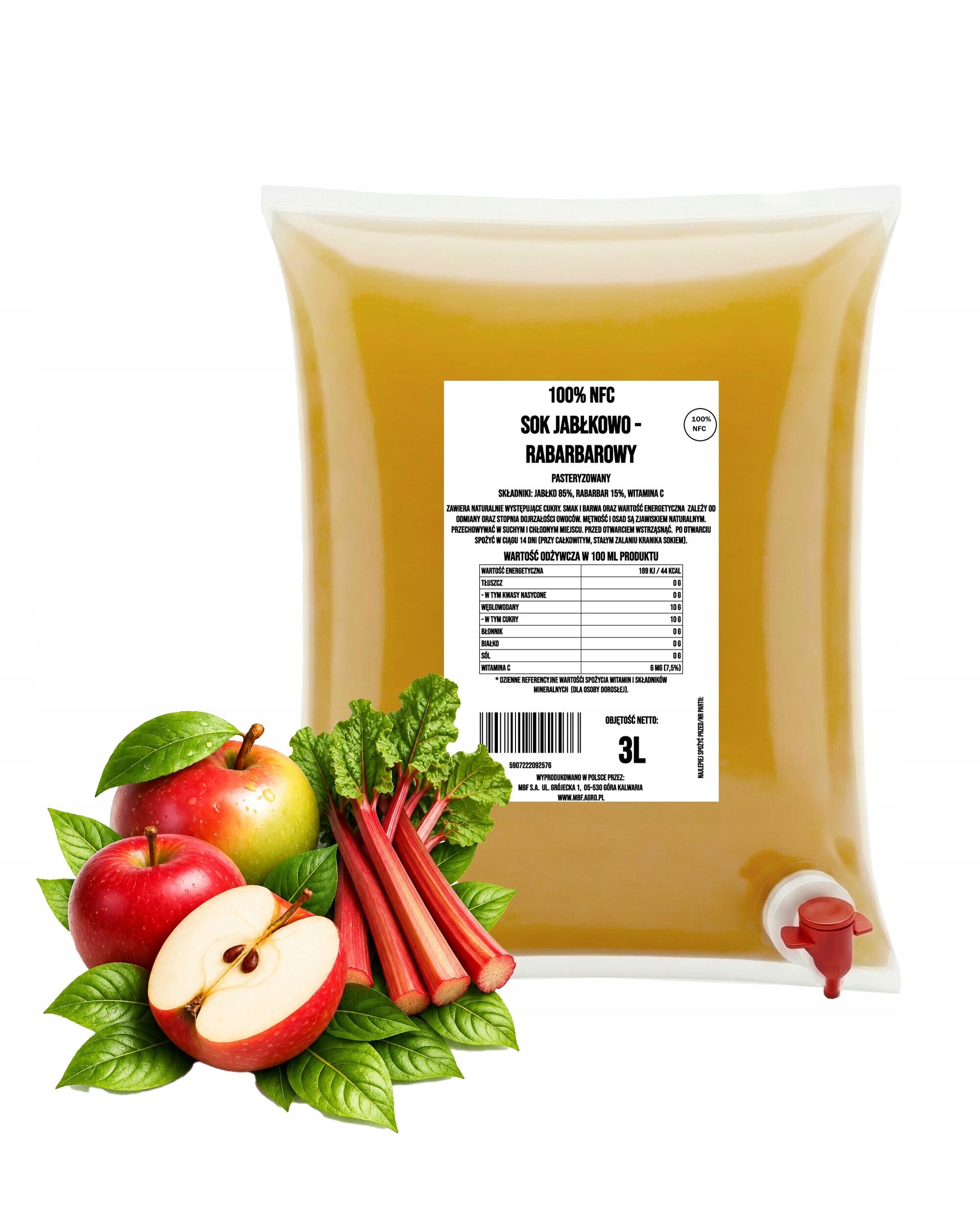 Jus de pomme et de rhubarbe NFC 100 % (85/15) – Pressé à froid, 3 L (Pure Press)