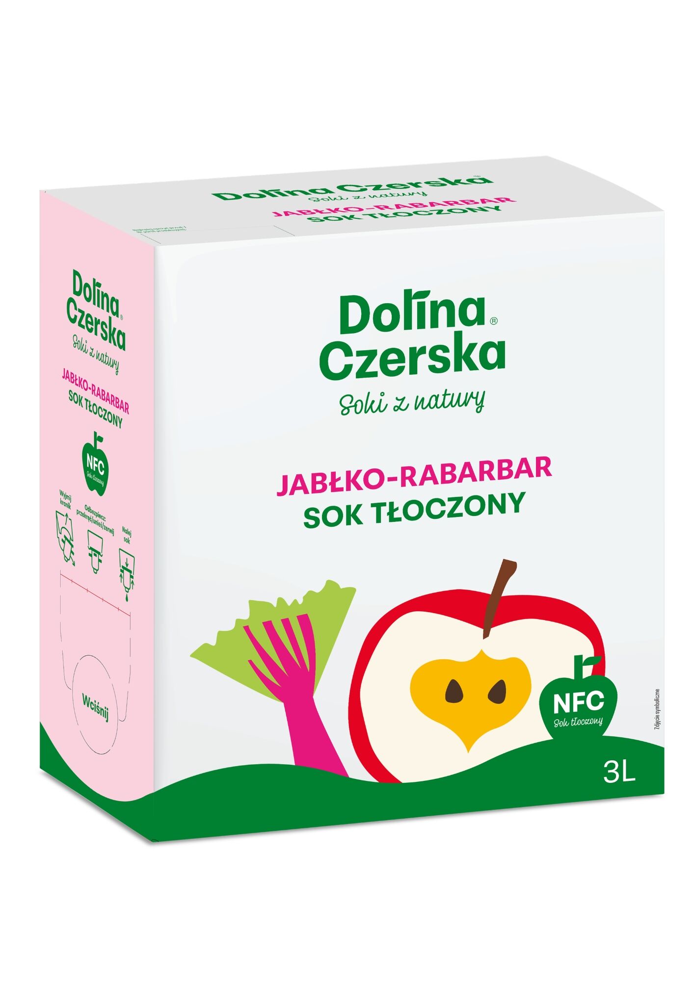 Jus de pomme et rhubarbe NFC 100% (85/15) – Pressé à froid, 3L (Dolina Czerska)
