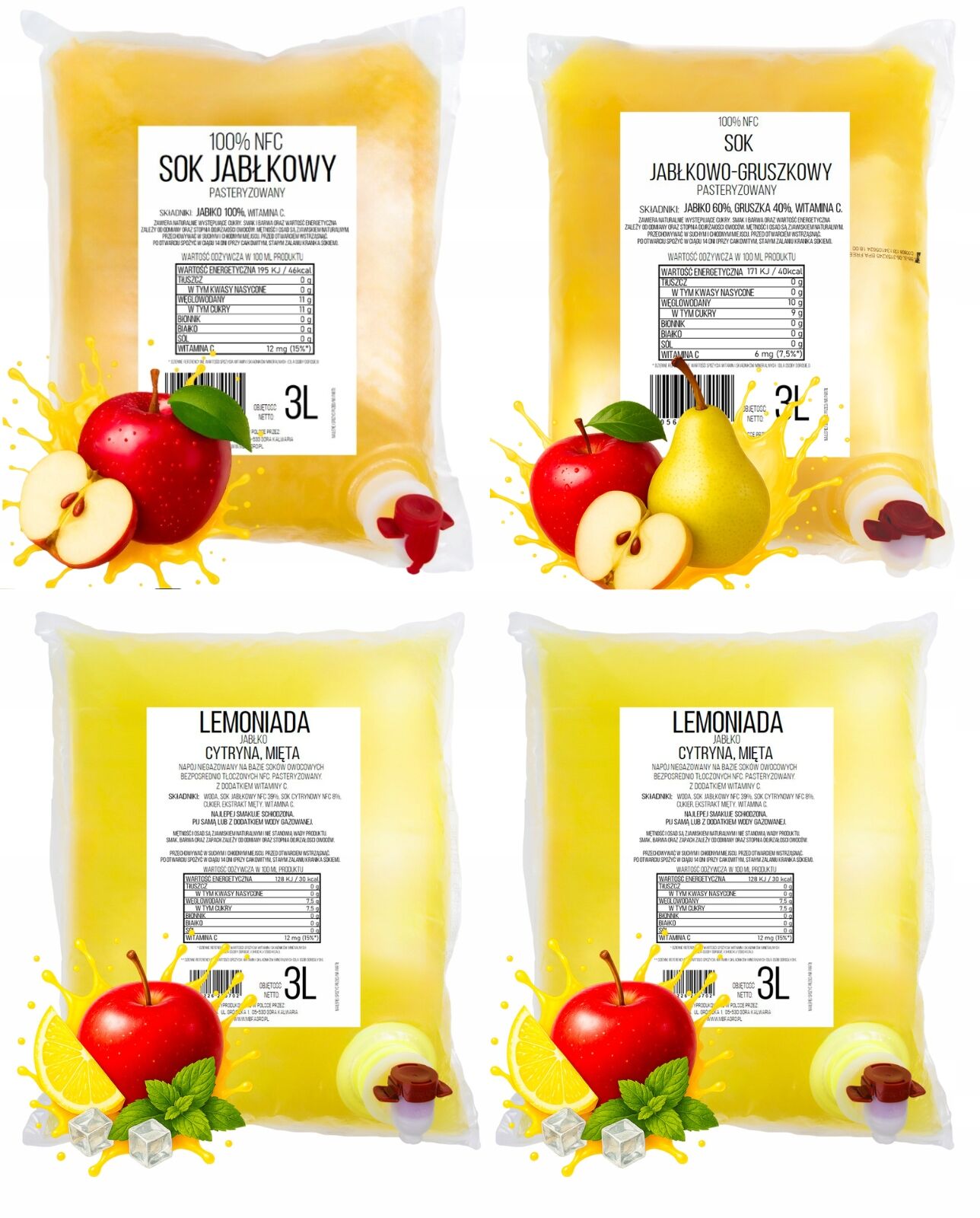 Boîte mixte NFC – Limonade pomme, pomme-poire et citron-menthe (4 × 3 L) (Pression pure) (2)