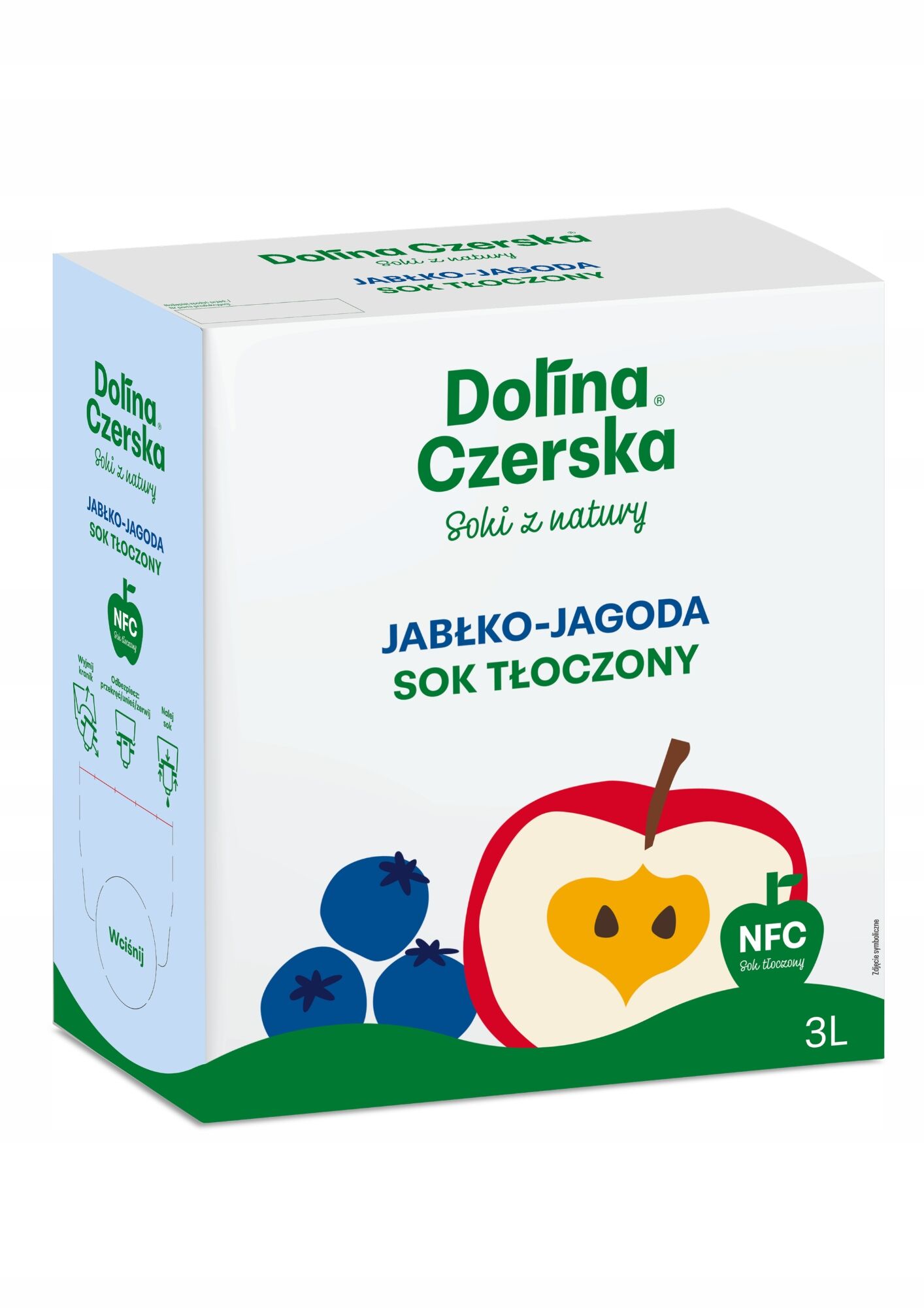 Jus de pomme et de myrtille NFC 100 % (90/10) – Pressé à froid, 3 L (Dolina Czerska)