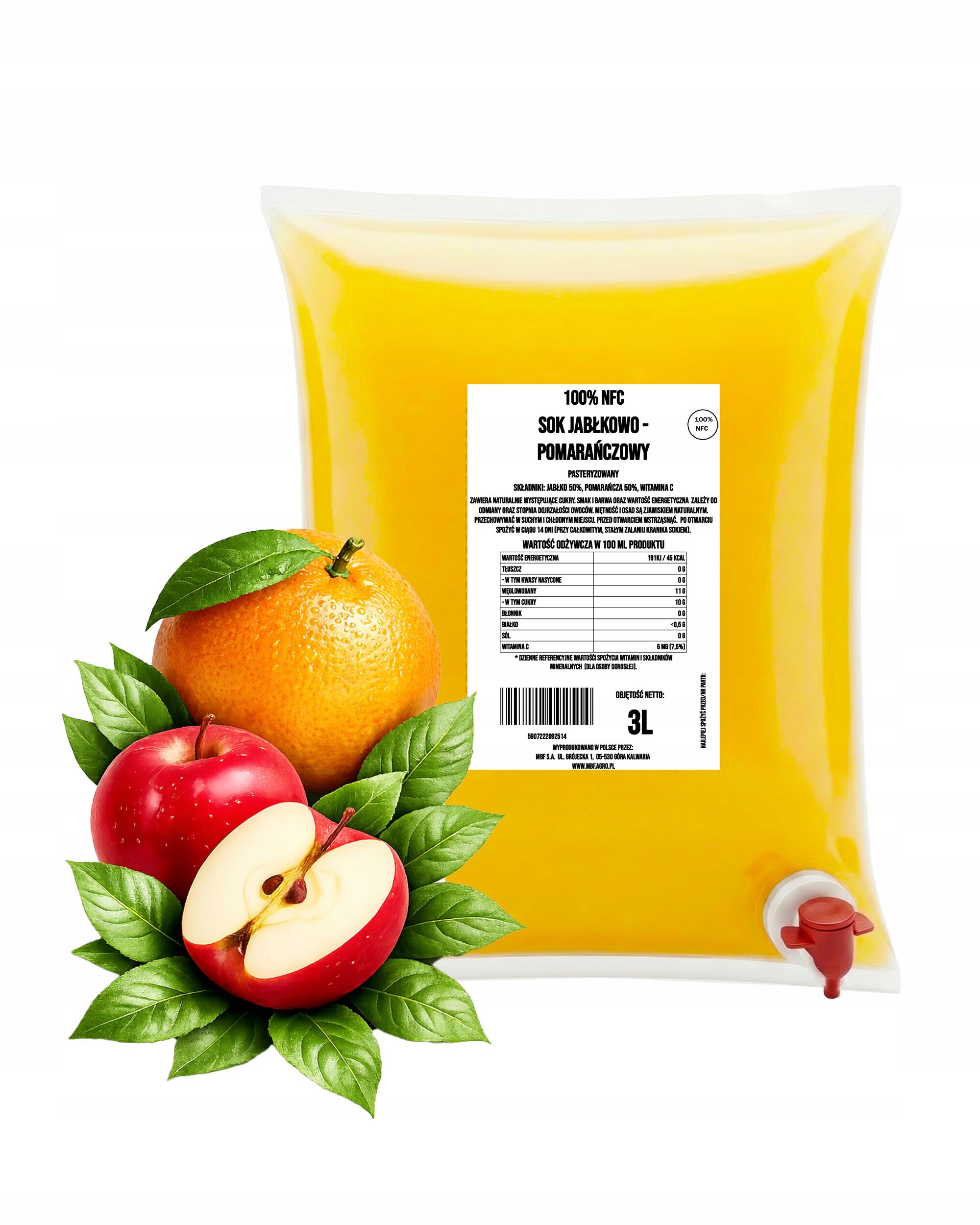 Jus de pomme et d'orange NFC 100 % (50/50) – Pressé à froid, 3 L (Pure Press)