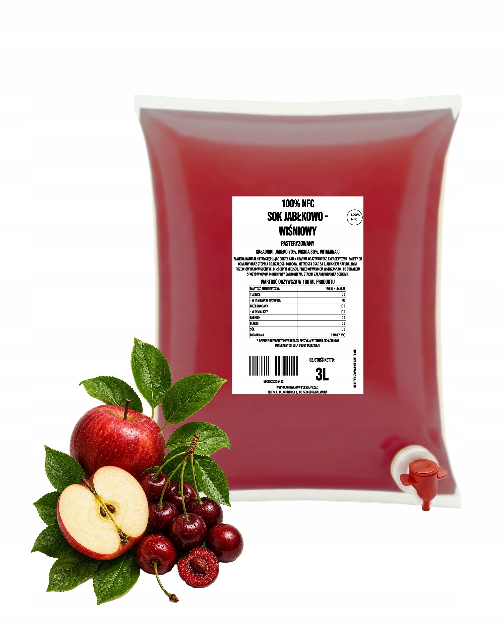Jus de pomme et de cerise NFC 100 % (70/30) – Pressé à froid, 3 L (Pure Press)