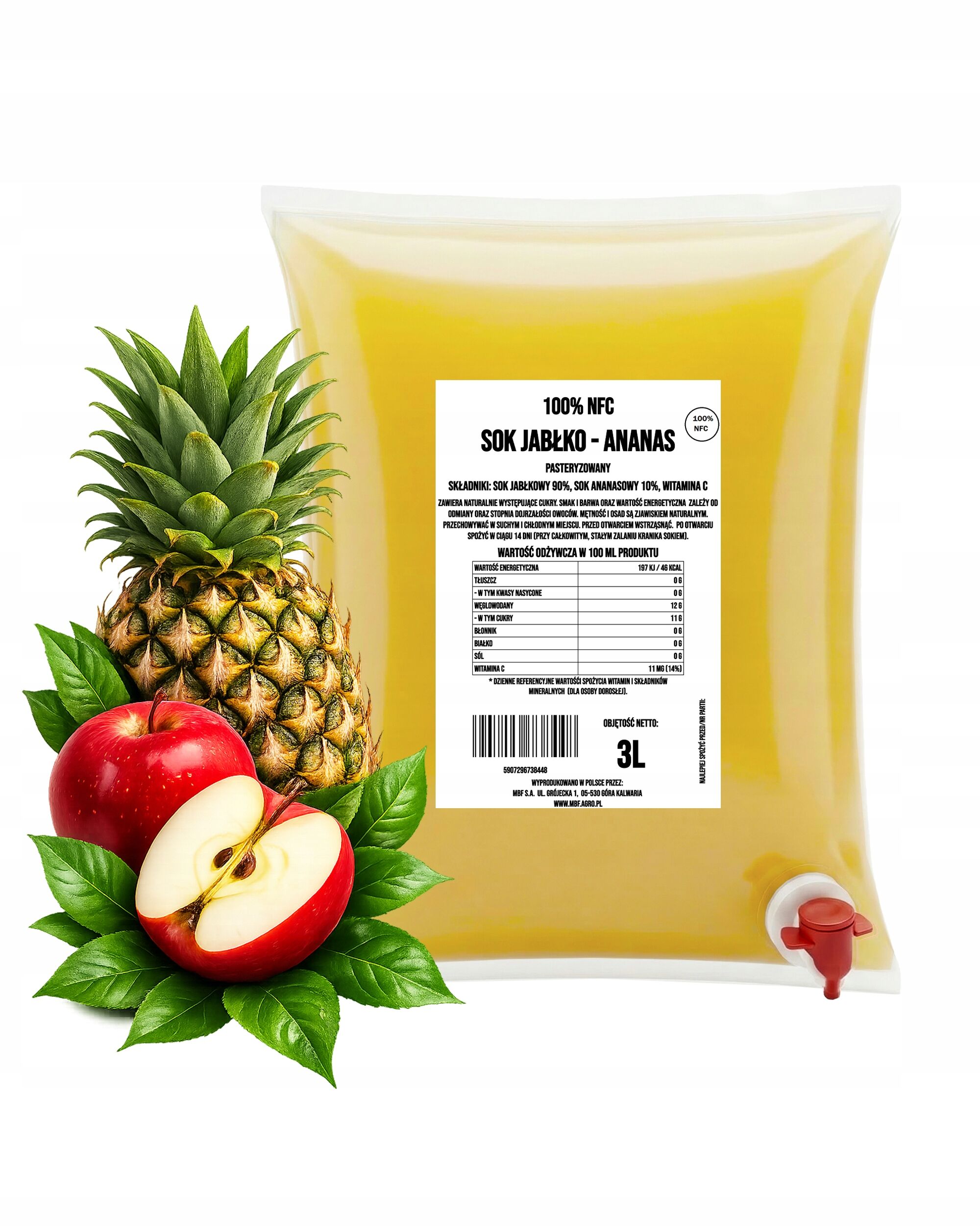 Jus de pomme et d'ananas NFC 100 % – Pressé à froid, 3 L (Pure Press)
