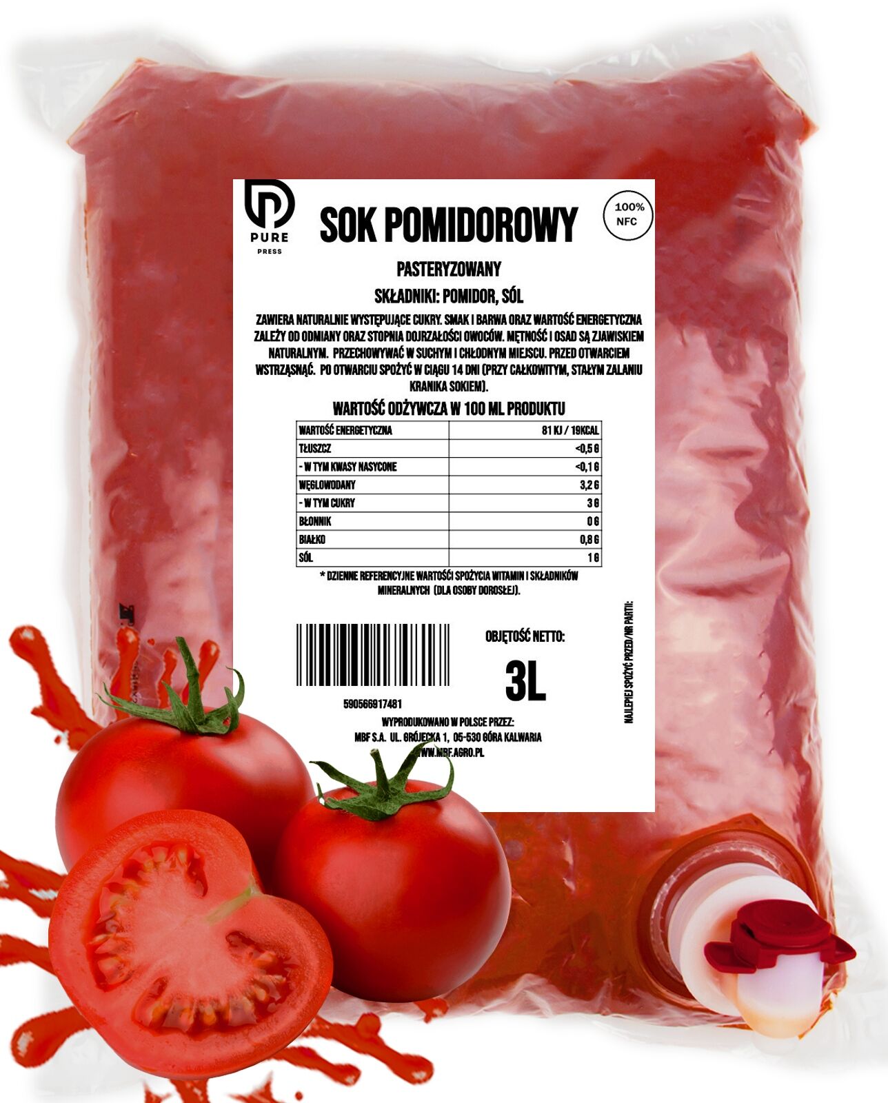 Tomatensaft NFC 100% – Kaltgepresst, 3L