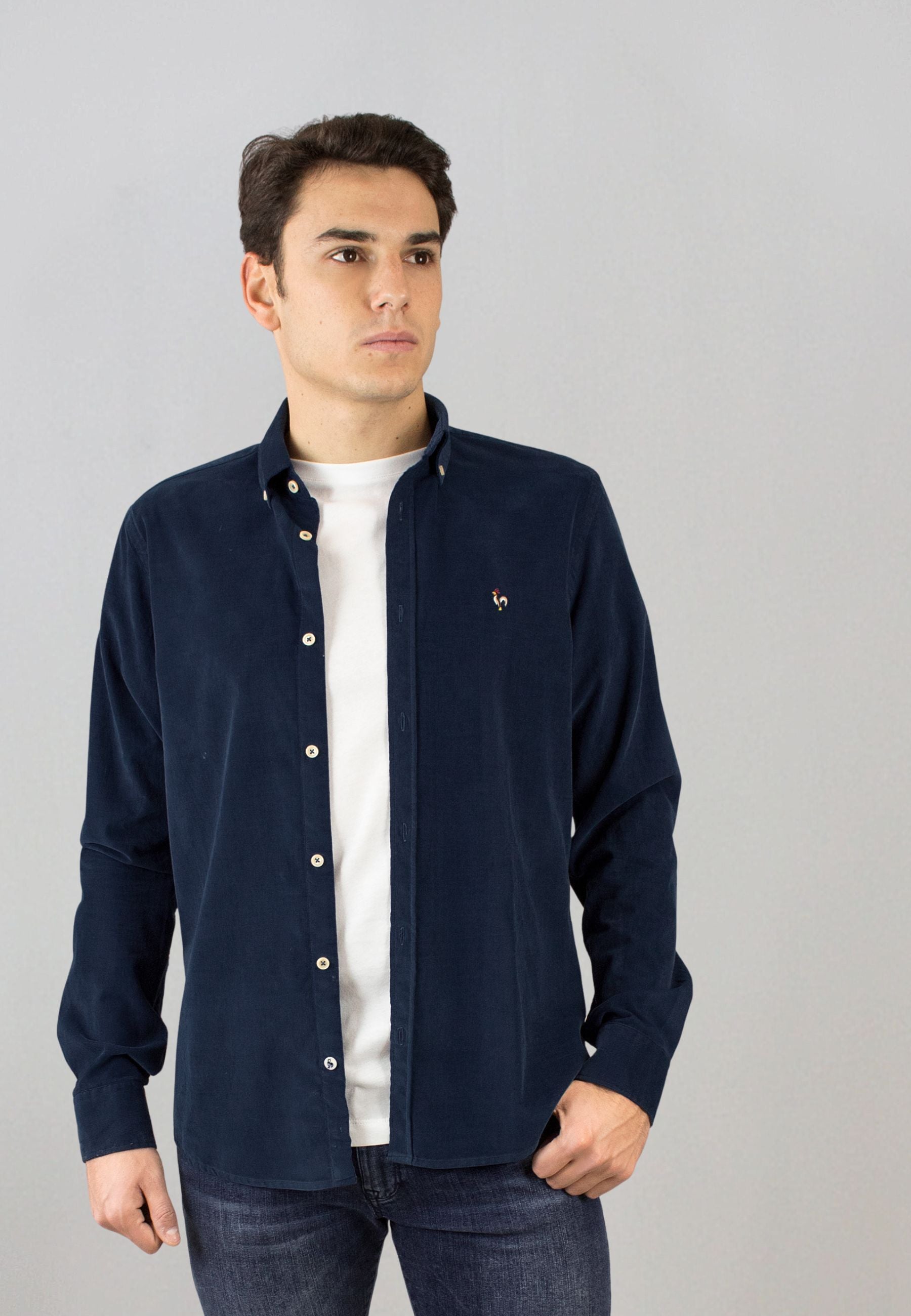 Camisa de micro pana marino