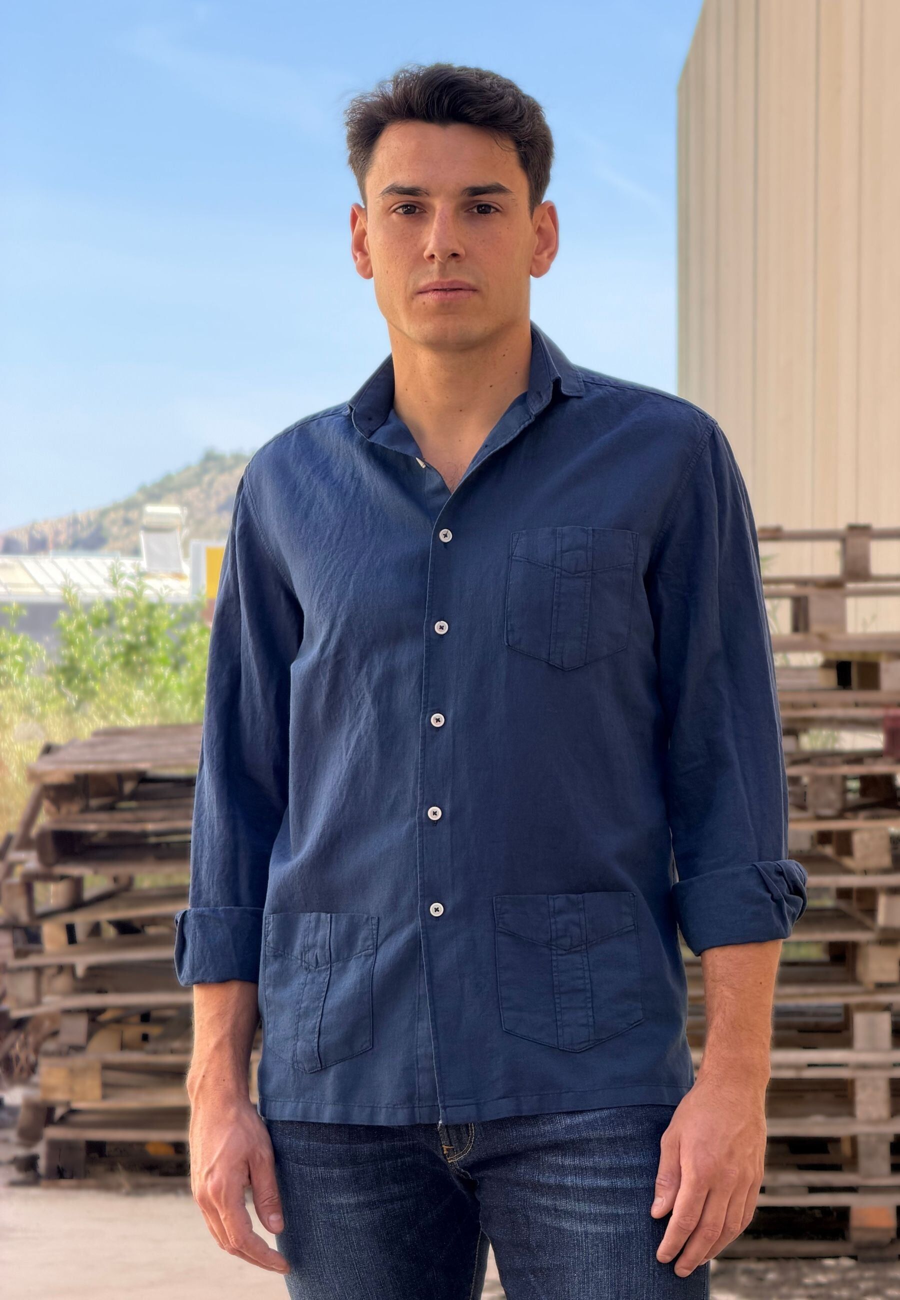 Camisa cubana con lino marino