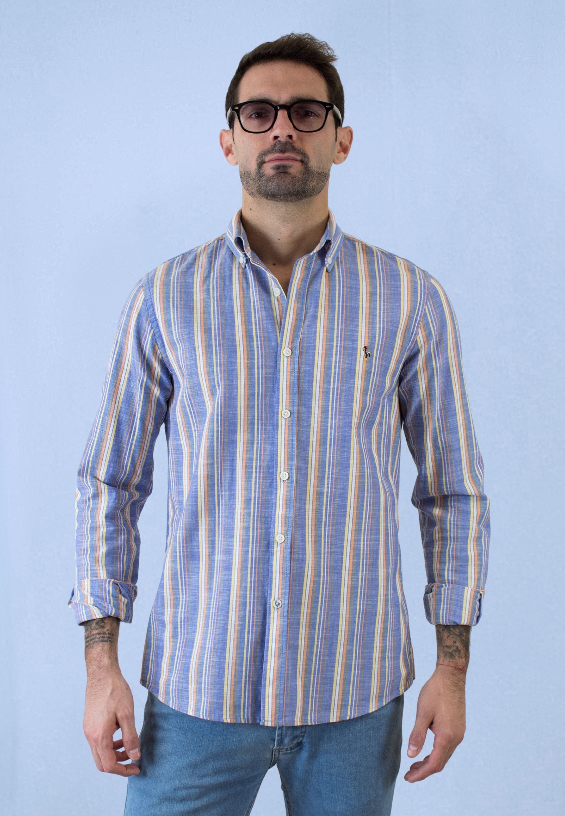 Camisa de rayas multicolor azul