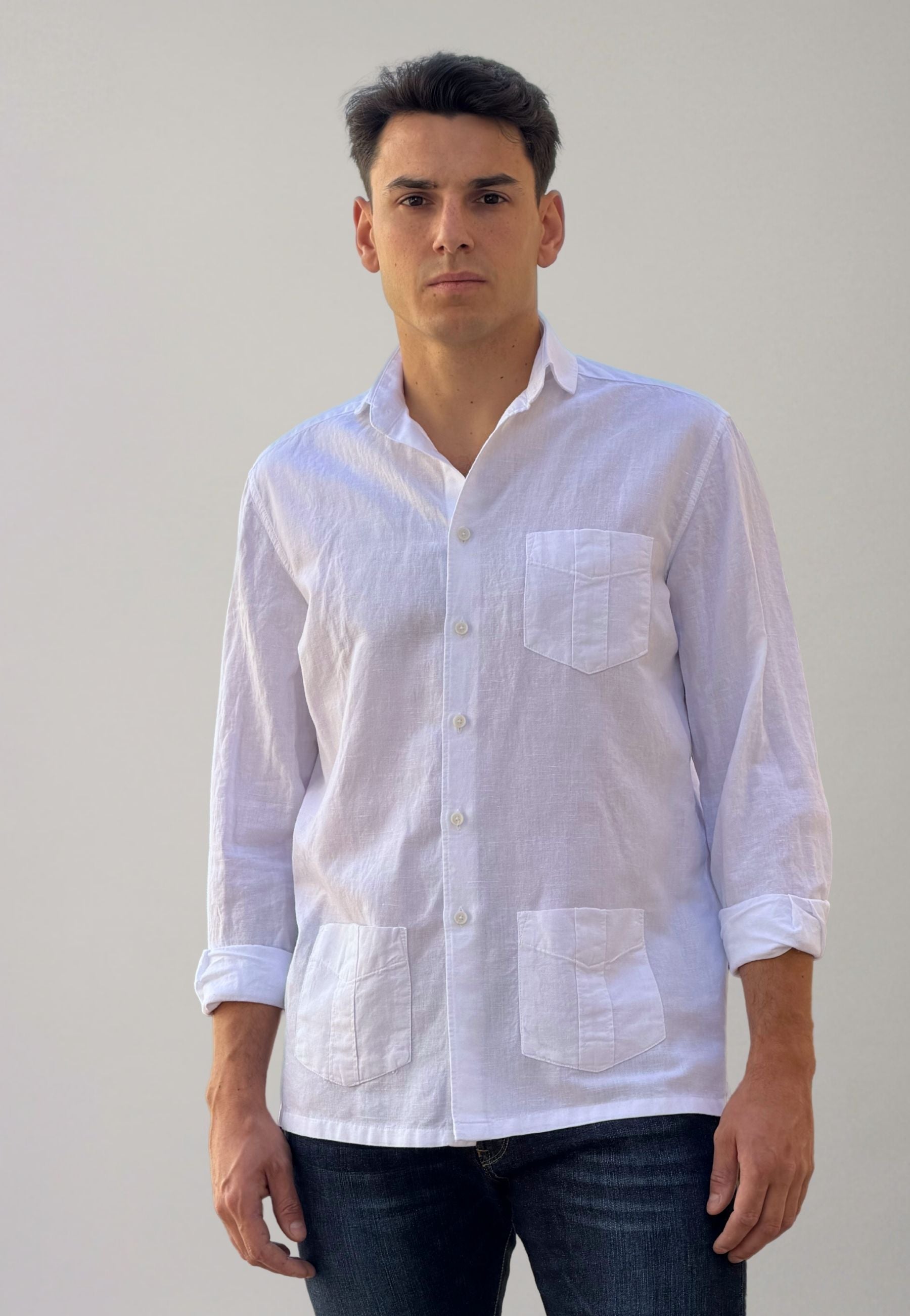 Camisa cubana con lino blanca