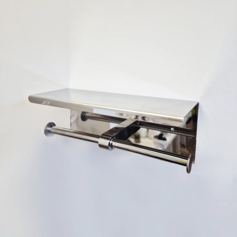 Porte papier toilette double - Métalique Argent