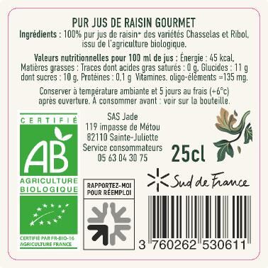 Pur Jus de Raisin 25cl Bio Gamme Gourmet