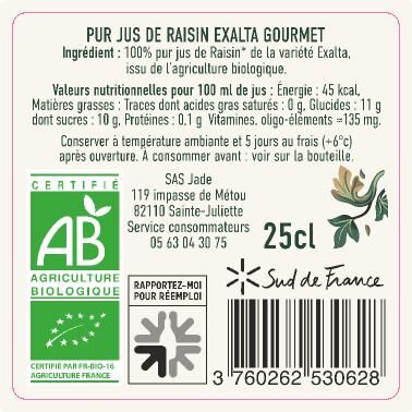 Pur Jus de Raisin Exalta 25cl Bio Gamme Gourmet