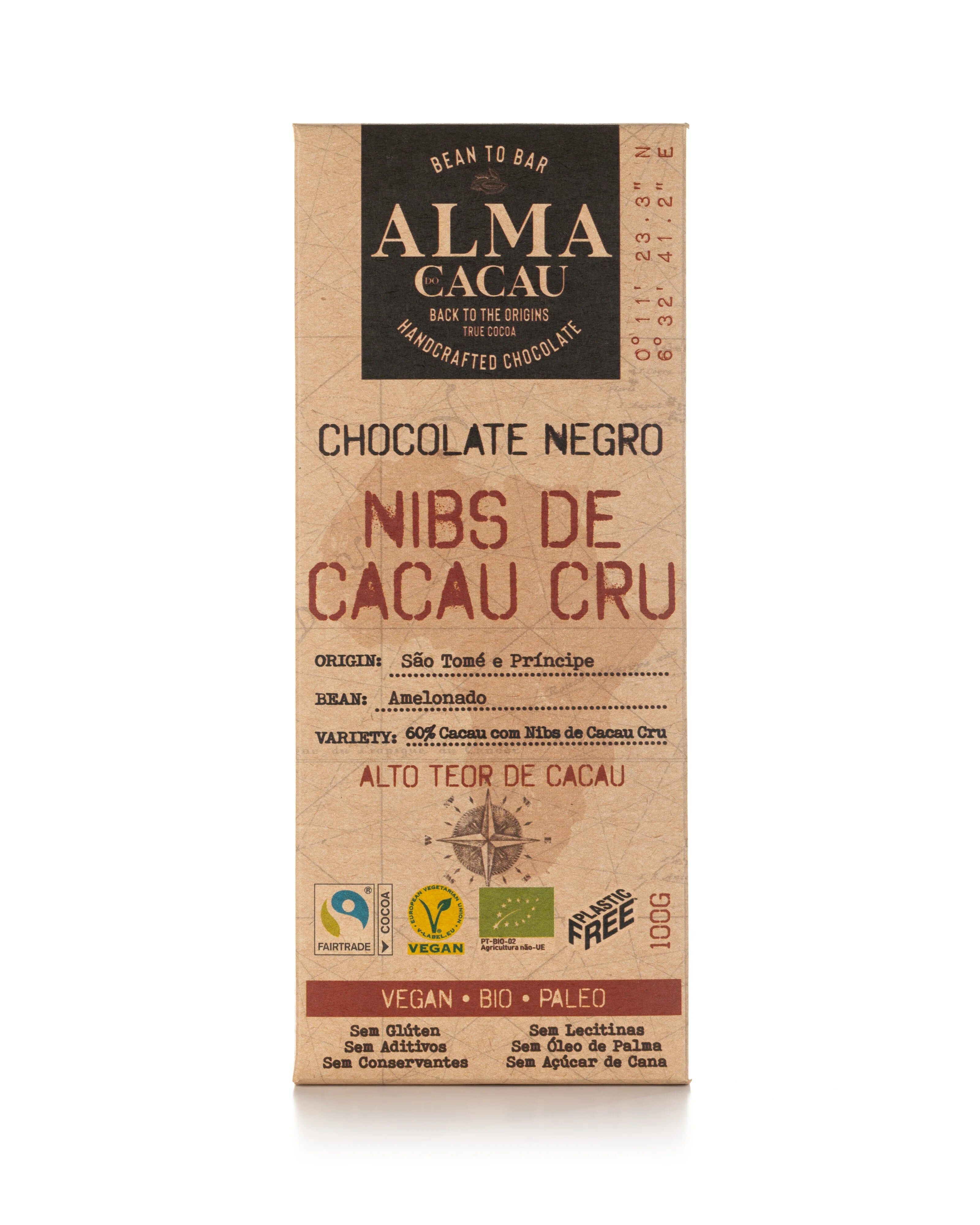 Alma do Cacau Organic 60% Dark Chocolate with Raw Cocoa Nibs 100g