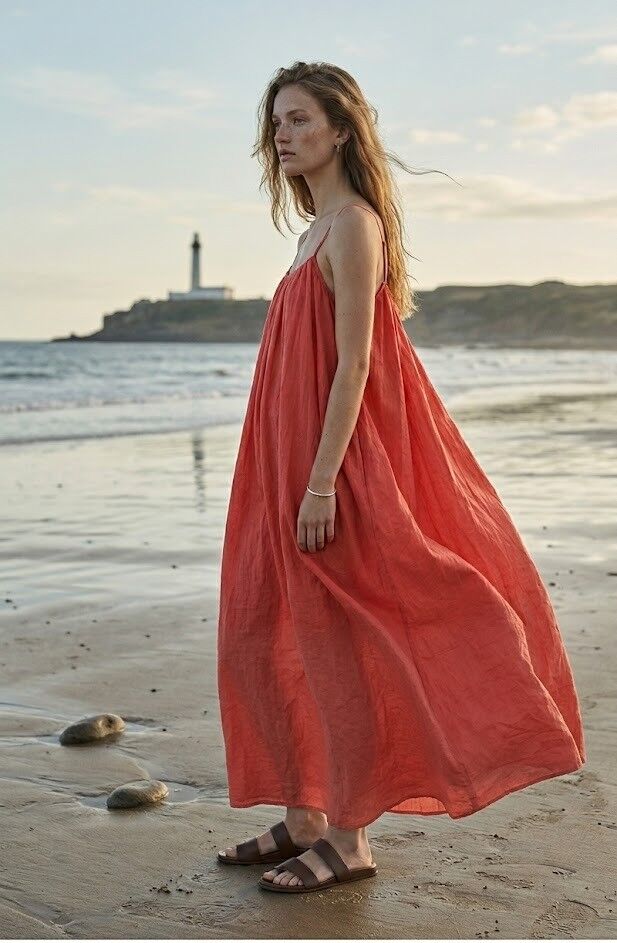 Long cotton voile dress with thin straps