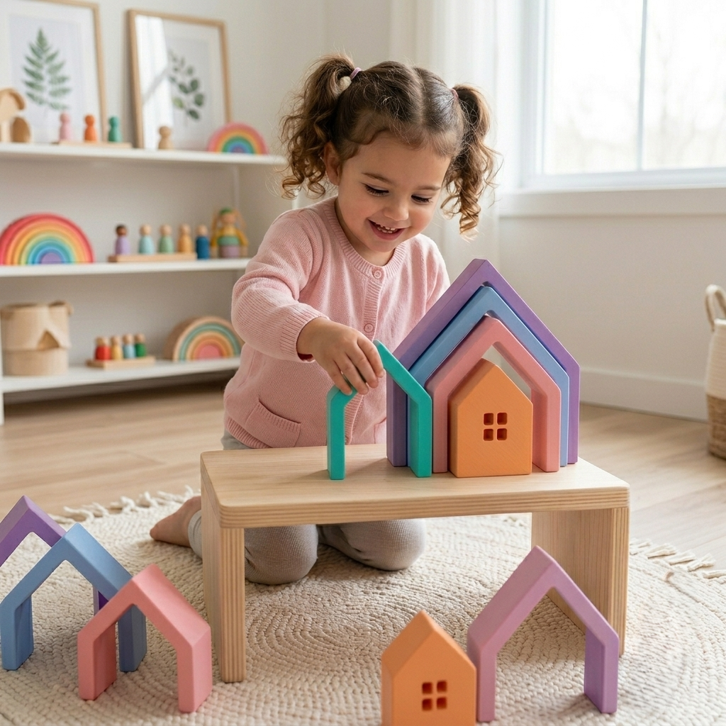 Pastel House Stacker | Montessori Learning Toy
