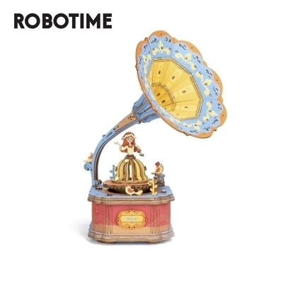 Robotime Puzzle 3D Boîte à Musique Gramophone Vintage AM43 5,1×15,1×22,2 cm