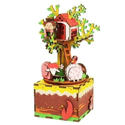 Robotimen 3D Puzzle Music Box Tree House AM408 11.6×11.5×19.5 cm