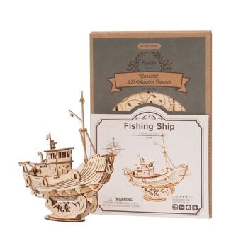 Bateau de pêche puzzle en bois 3D bricolage, Robotime, TG308, 19 × 4.8×15.8 cm 4