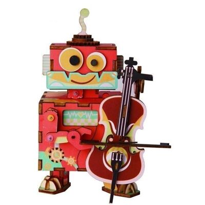 Boîte à Musique Bois DIY Puzzle 3D Little Performer, Robotime, AMD53, 12,1×9,1×16,7 cm