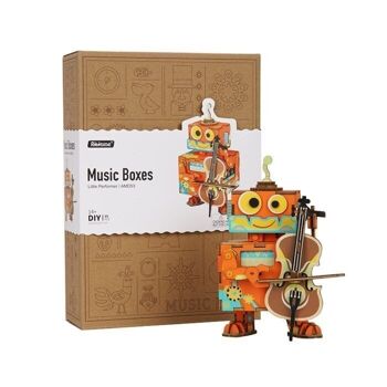 Boîte à Musique Bois DIY Puzzle 3D Little Performer, Robotime, AMD53, 12,1×9,1×16,7 cm 3