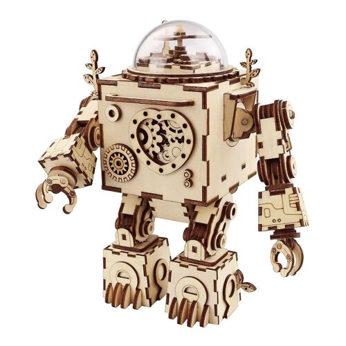 Music Box Wood DIY 3D Puzzle Orpheus Robot, Robotime, AM601, 15×9.2×18.5cm