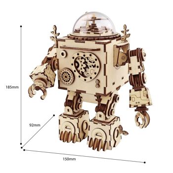 Boîte à musique bois bricolage puzzle 3D Orpheus Robot, Robotime, AM601, 15×9.2×18.5 cm 2