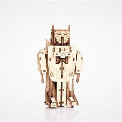 Mr. Playwood 3D Houten Puzzel Transformer Robot/Vliegtuig 7(10)X15(21)X20(24)Cm.