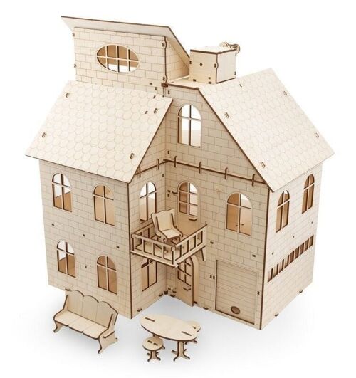 DIY Eco Wood Art 3D Wooden Puzzle Doll House 54x48.6x37.6cm