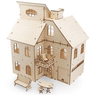 Casa delle bambole puzzle in legno 3D fai da te in legno ecologico 54x48,6x37,6 cm