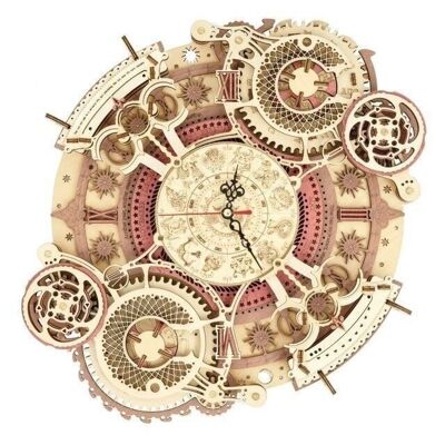 Reloj de pared del zodiaco con rompecabezas de madera 3D DIY, Robotime, LC601, 33.5×29.5×5.5cm