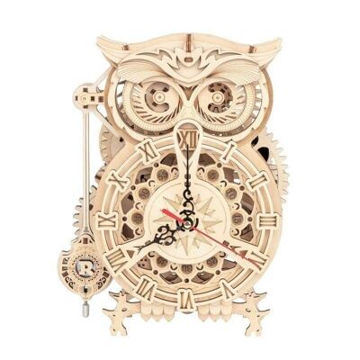 DIY Wooden Puzzle 3D Owl/ Owl Clock, Robotime, LK503, 20.6×12.8×26.5cm