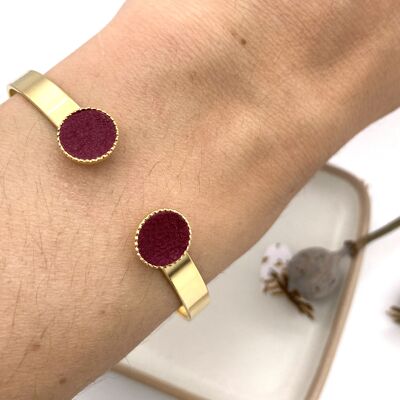 Bangle gilded with fine gold - plum leather