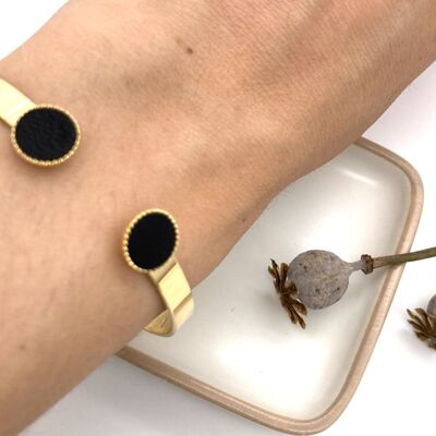 Bangle gilded with fine gold - black leather
