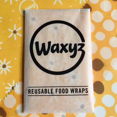 Vegane wiederverwendbare Wachswickel – Pack. 1 x Small + 1 x Medium Waxyz Wraps. Neue Designs