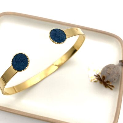 Bangle gilded with fine gold - teal blue leather