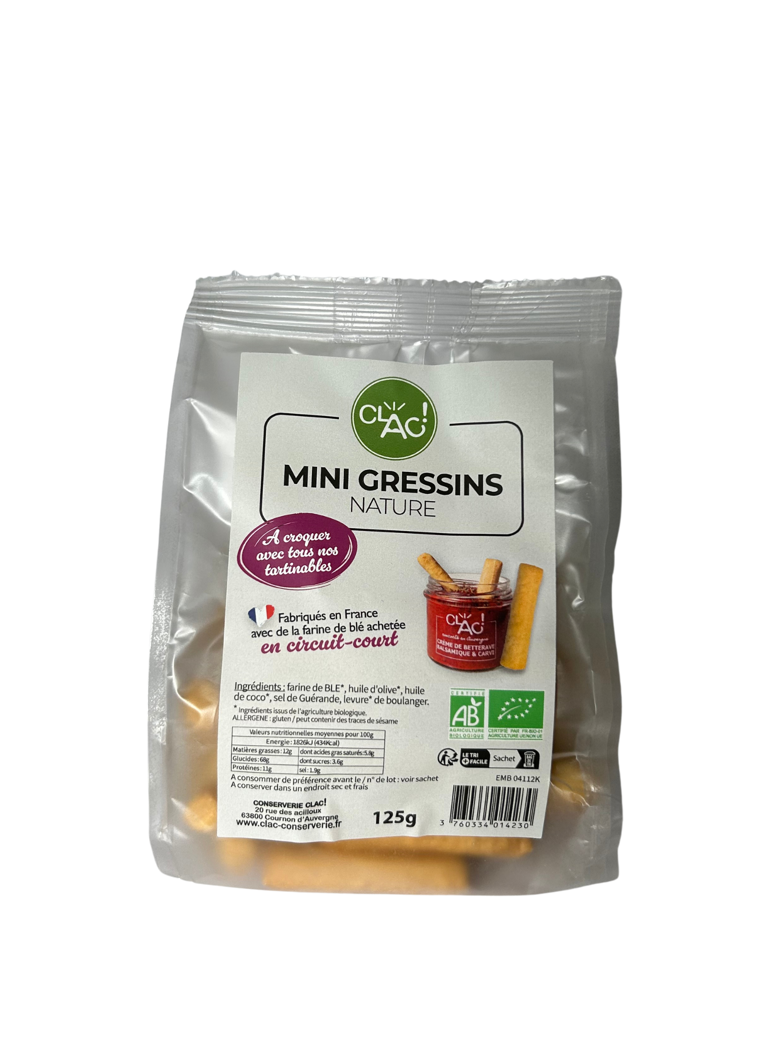 Mini organic plain breadsticks - 125g