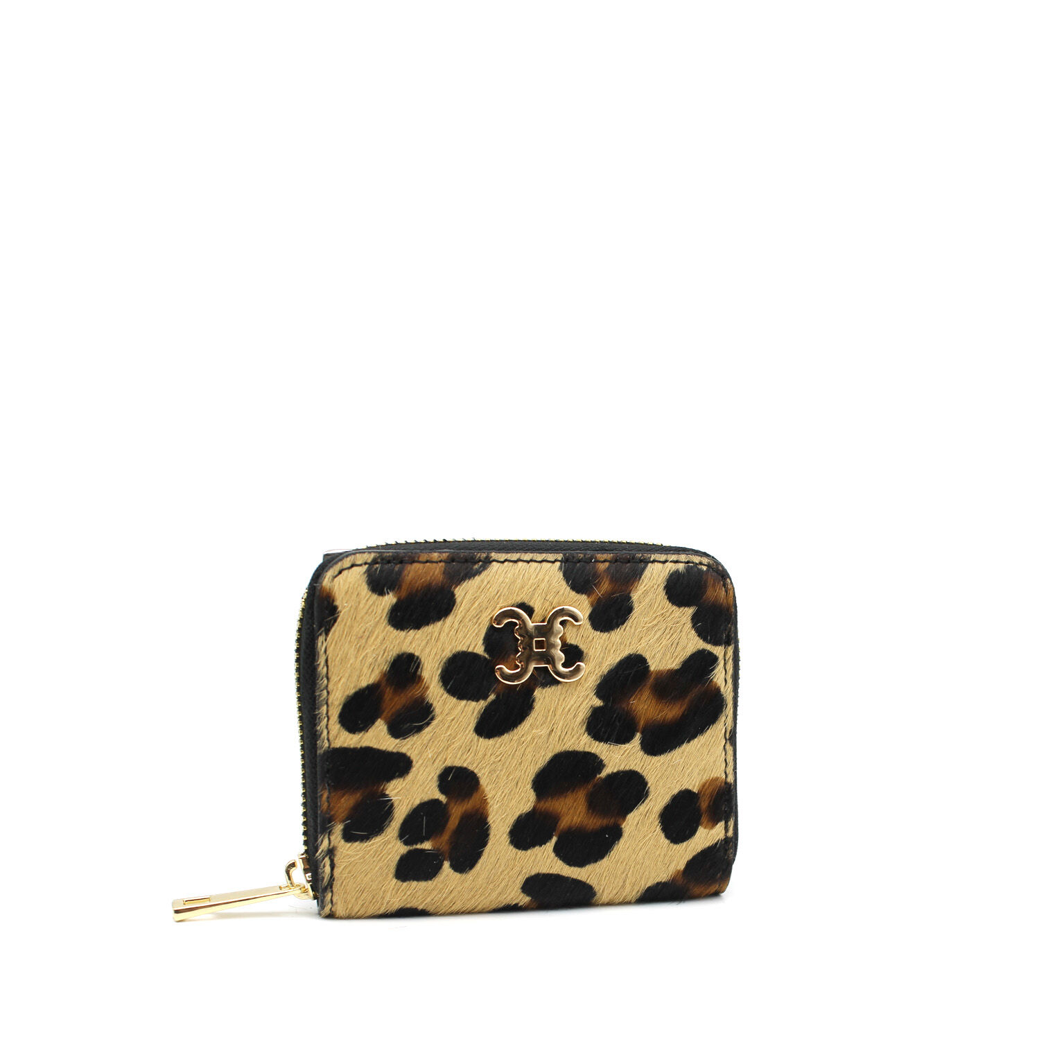 Genuine leather zip-around wallet with animal print