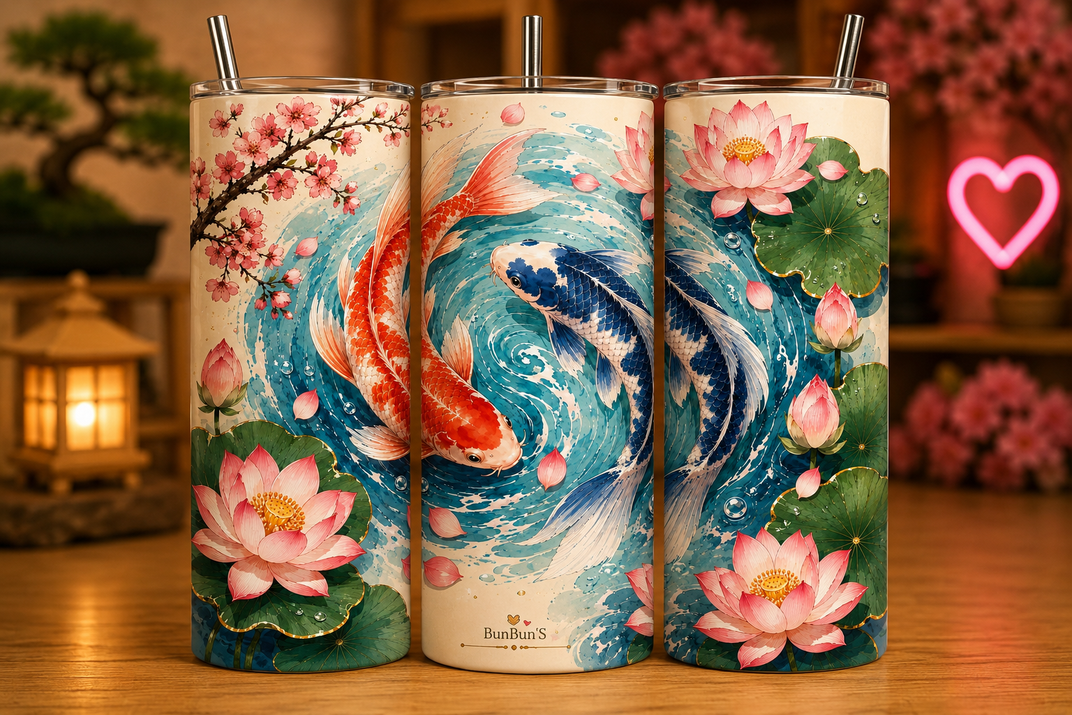 Gobelet Isotherme „Carpe Koi“ 20oz – Tumbler Ambiance Asiatique mit Paille Métal